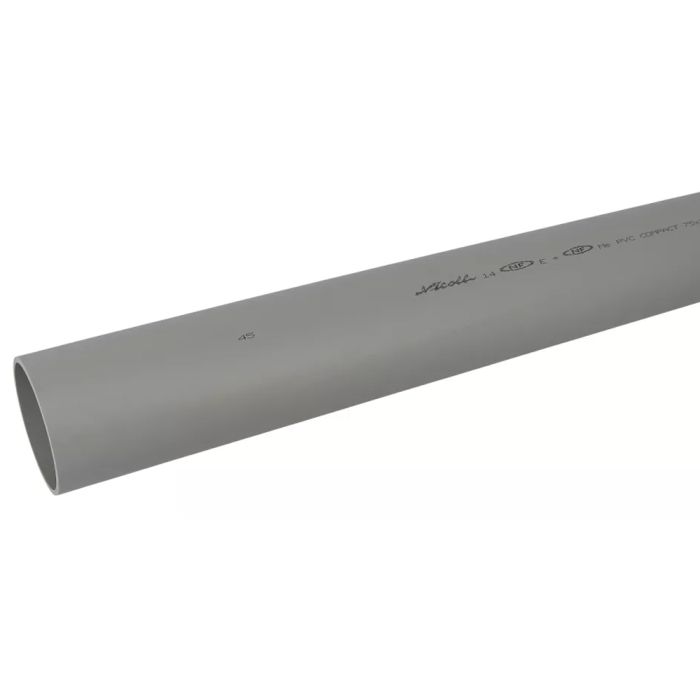 Tube PVC compact non prémanchonné - diamètre 75 mm - 1 mètre - ép. 3 mm - Nicoll