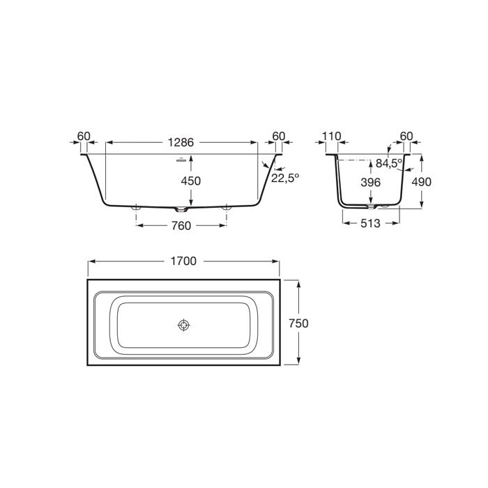 Baignoire rectangulaire à encastrer ONA 277L en Stonex avec vidage et siphon