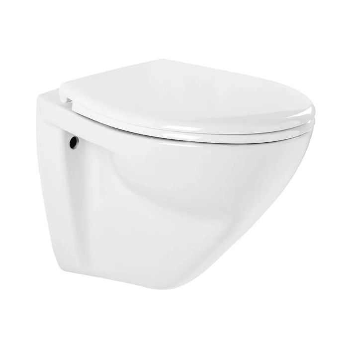 Pack WC rimflush Cetus 52 suspendue blanc sans bride (Abattant clipoff slowclose, Charnières inox) - Sanindusa